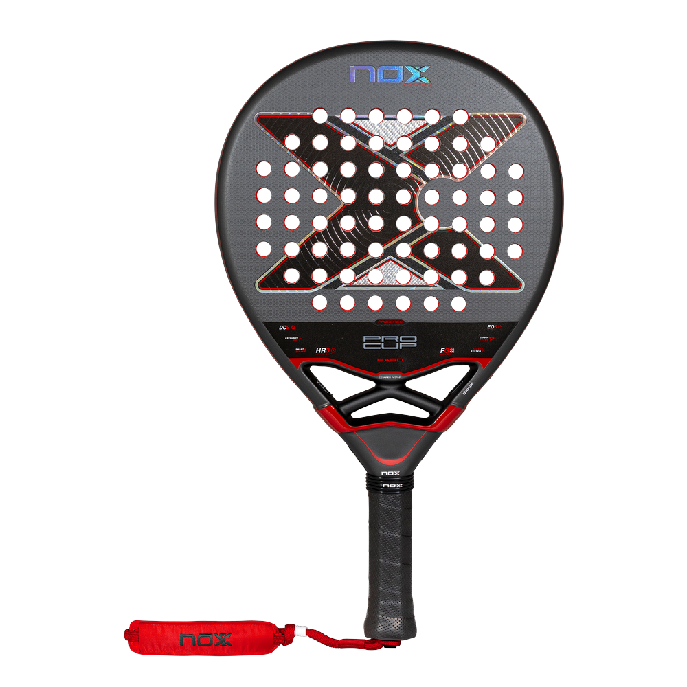 Pala Nox Pro Cup Hard by Agustín Tapia 2027, de lágrima y cara gris oscuro, vista de frente sobre fondo transparente