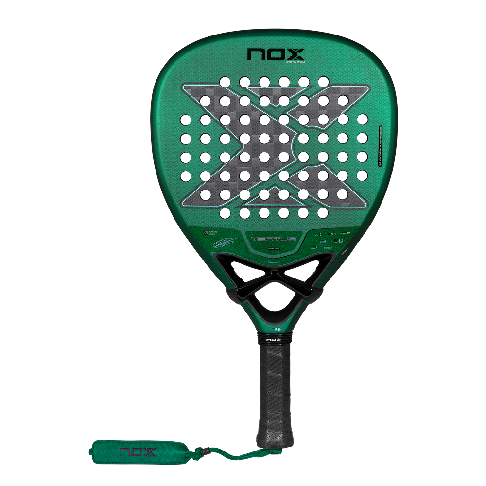 Pala Nox Ventus Attack 12K Xtrem by Aimar Goñi 2027, de diamante y cara verde, vista de frente sobre fondo transparente