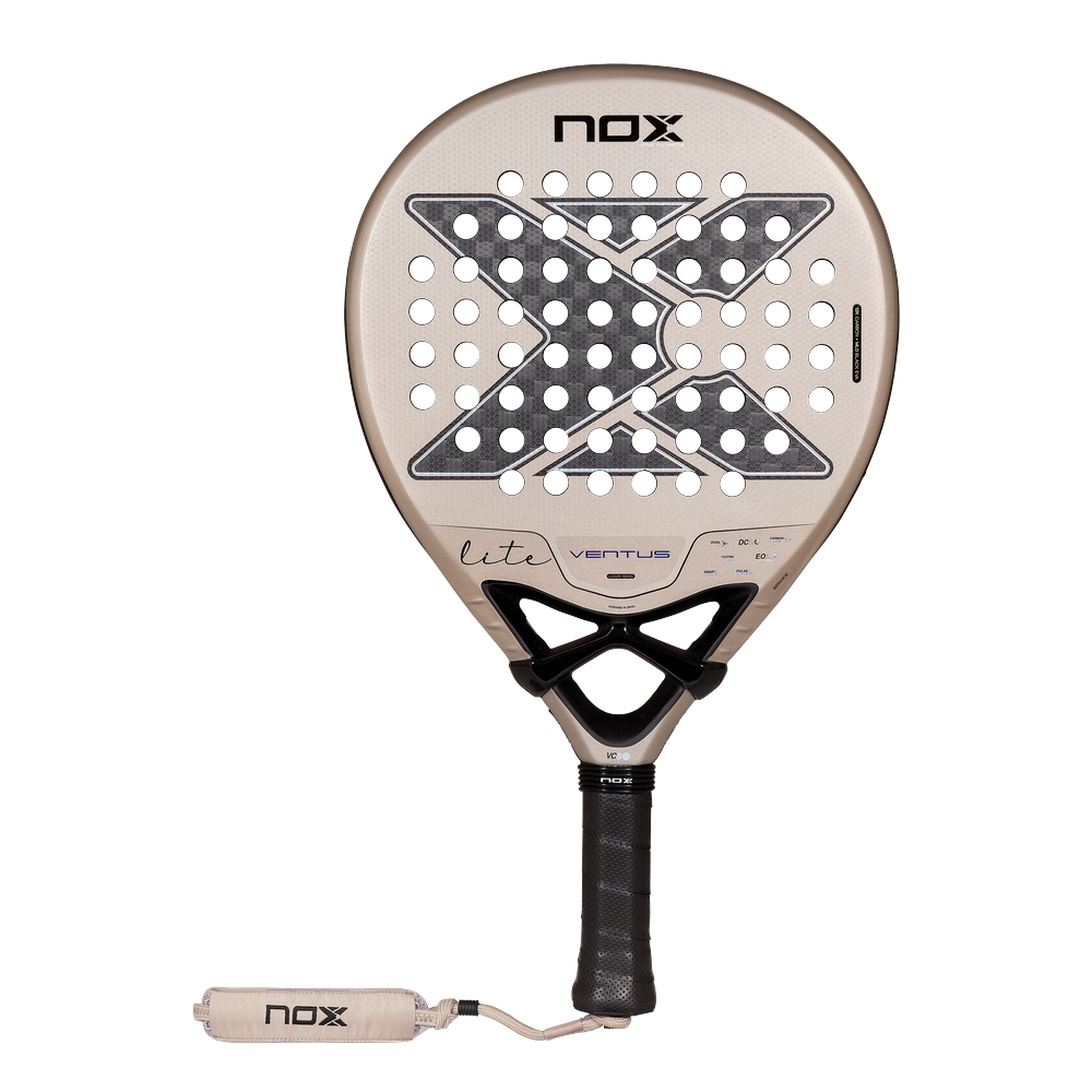 Pala Nox Ventus Hybrid 12K Lite 2027, de lágrima y cara beige, vista de frente sobre fondo transparente